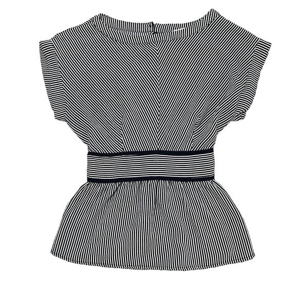 Monteau Navy Blue And White Stripped Peplum Blouse Small - Picture 1 of 6